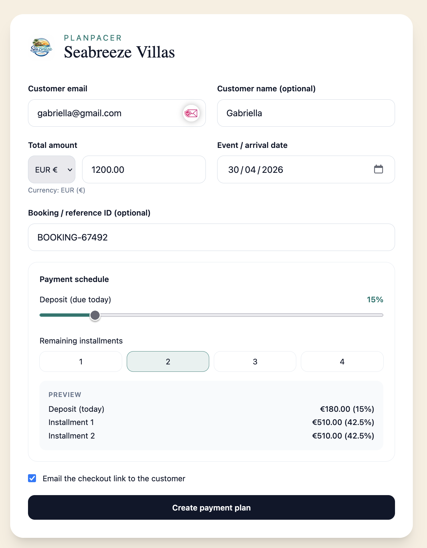 Merchant creates a payment plan