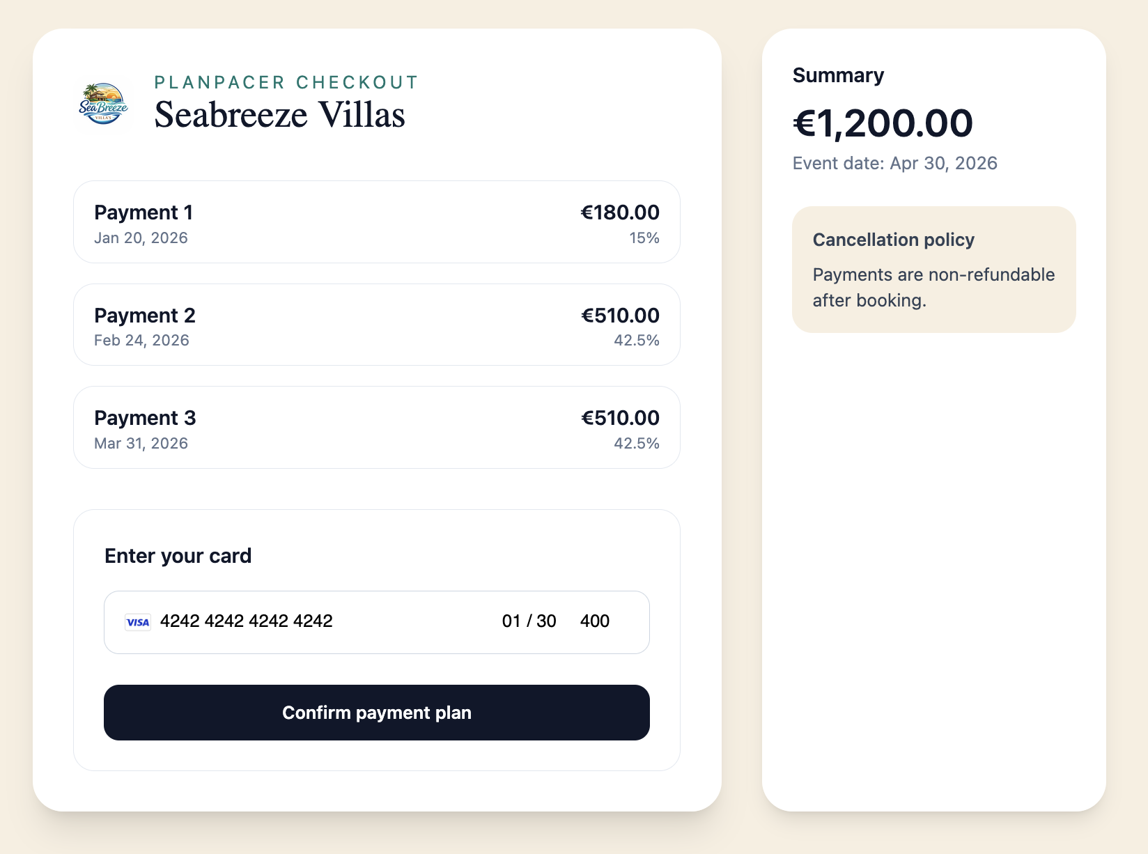 Customer enters card details on Stripe checkout