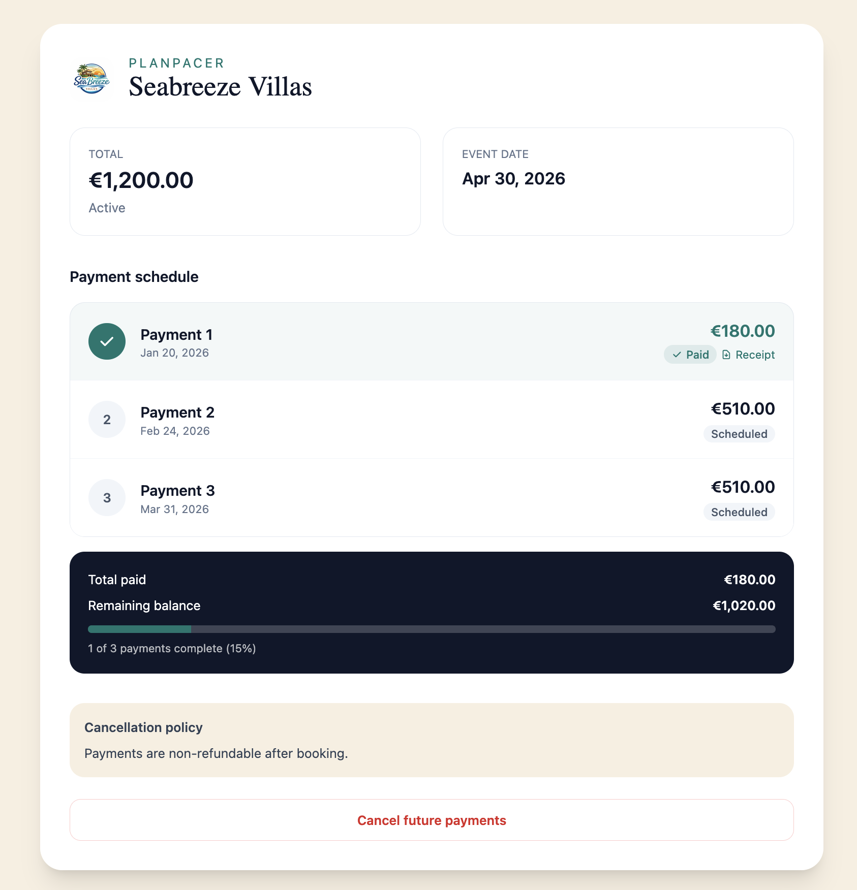 Customer views payment plan status